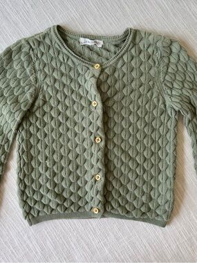 H&M Girls Olive Green Textured Knit Cardigan